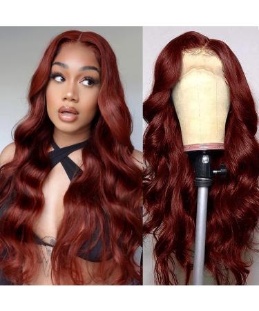 Reddish Brown Lace Front Wigs 12A Body Wave Human Hair Wigs for Women 13X4 HD Transparent Lace Front Wig 180% Density Brazilian Virgin Human Hair Wig Pre Plucked with Baby Hair Glueless Wigs 22 Inch 22 Inch Redish Brown ...