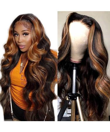 NAYUMI Ombre Lace Front Wig Human Hair13x4 Balayage FB30 200% Density Highlight human hair Transparent Body Wave For Black Women Honey Blonde Hair 20 INCH 20 Inch 13X4 FB30 body Wig