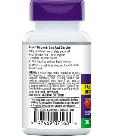 Natrol Melatonin Fast Dissolve 5mg - Sleep Aid & Immune Support - Strawberry Flavor - 30 Tablets - Buy Online on GoSupps.com