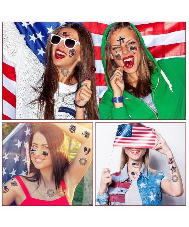 Patriotic Temporary Tattoos - 120 Metallic 4th of July Stickers for Men & Women - American Flag Red White Blue Decor - USA Independence Day Party Favors - Buy Online on GoSupps.com