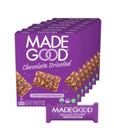 MadeGood Confetti Chocolate Drizzled Crispy Squares 6pack (30 count) Crunchy Rice with Chocolate Drizzled
