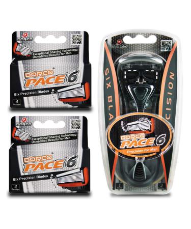 Dorco Pace 6 - Six Blade Razor Blade System - Value Pack (10 Pack + 1 Handle) 11 Piece Set