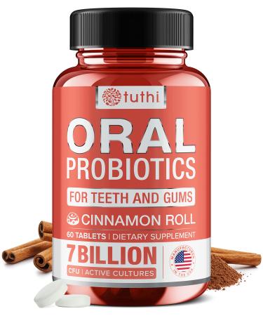 Tuthi Oral Probiotics for Mouth Bad Breath - Dental Probiotic for Bad Breath Treatment for Adults - Chewable Probiotics for Women & Men - Oral Health Probiotics - 60 Lozenges Cinnamon Flavor Cinnamon Roll 1 Count (Pack o...