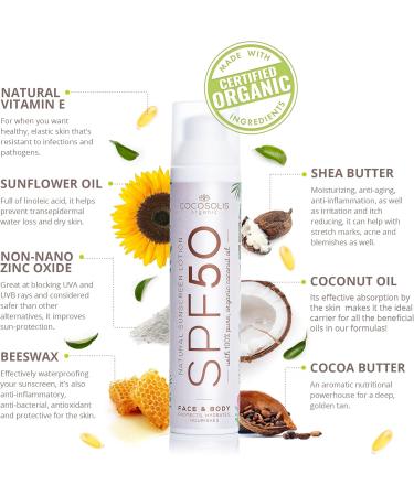 Cocosolis Sunscreen SPF 50 | Moisturizing Sun Cream for All Skin Types | UVA & UVB Protection | Coconut Oil & Cocoa Butter | 100ml - Buy Online on GoSupps.com