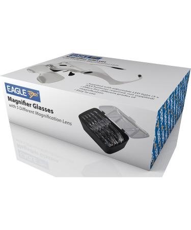 Eagle Adjustable Headband Magnifier Glasses Supplied with 5 Lenses 1 0X 1 5X 2 0X 2 5X 3 5X and Led Light for Handsfree Inspection Reading Jeweller and Craft Work - Buy Online on GoSupps.com