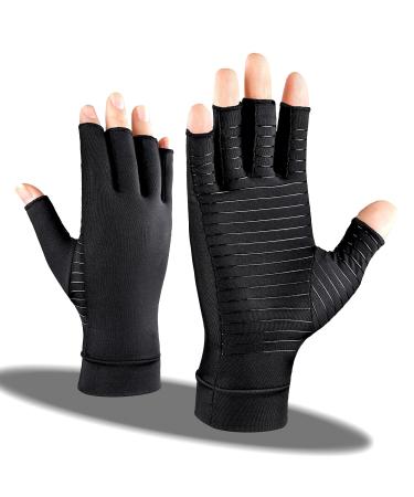 ITHW Copper Arthritis Compression Gloves Women Men Rheumatoid Arthritis Pain Relief Swelling Fingerless Compression Gloves for Computer Typing and Dailywork of Hands joint Support (M) Fingerless-Black Medium (Pack of 1)