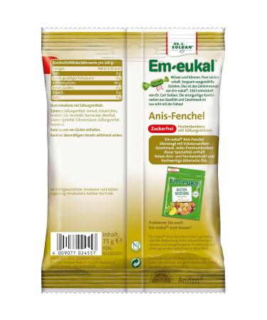 Buy EM-EUCAL Sugar-Free Anis-Fiebel Coughing Candy 75g | Herbal Taste with Essential Oils | Anise & Fennel Extract | Menthol Flavor | 20 Pack - Buy Online on GoSupps.com