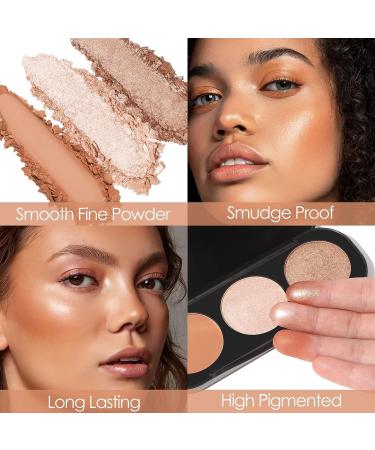 FOCALLURE 3-in-1 Blush and Highlighter Palette - Cruelty-Free Matte Blush and Shimmer Illuminator for Glowing Look #02 - Buy Online on GoSupps.com