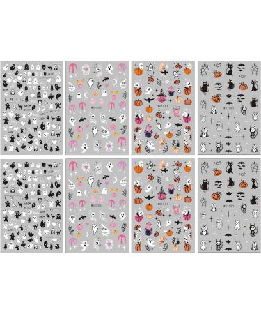 JMEOWIO 8 Sheets Halloween Nail Art Stickers Decals Self-Adhesive Cute Ghost Pink Pumpkin Nail Supplies Nail Art Design Decoration Accessories - Buy Online on GoSupps.com