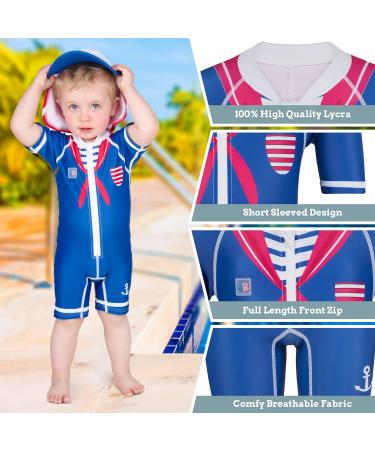 Juicy Bumbles Sailor Baby Swimsuit | One Piece Short Sleeve Toddler Swimming Costume | Boys Girls 6M-5Y - Buy Online on GoSupps.com