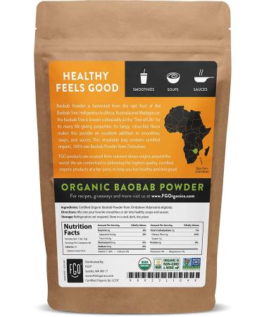 FGO Organic Baobab Powder from Zimbabwe - 12oz Resealable Bag (1 Pack) - Buy Online on GoSupps.com