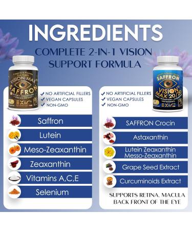 EXIR Eye Vitamins Combo Pack (2 Bottles) Eye Vitamins Supplement - with Lutein, Saffron, Astaxanthin, Zeaxanthin 120 Capsules 60 Count (Pack of 2) - Buy Online on GoSupps.com