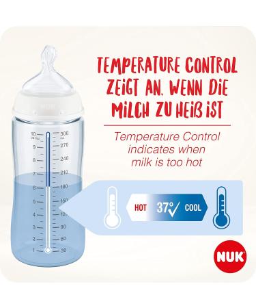 NUK First Choice+ Baby Bottle Starter Set | 0-6 Months | 4 Bottles with Temperature Control & Anti-Colic Air System in Pink Giraffe Design | BPA Free | 5-Piece Set - Buy Online on GoSupps.com