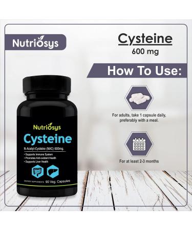 Cysteine 600mg - Immune Support - 90 Vegan Capsules | International Shipping Available - Buy Online on GoSupps.com