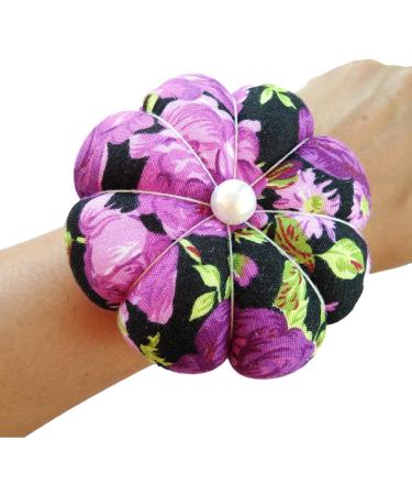 CUSHYSTORE Floral Wrist Pin Needle Cushion Pincushion with Adjustable Strap - Purple - Buy Online on GoSupps.com
