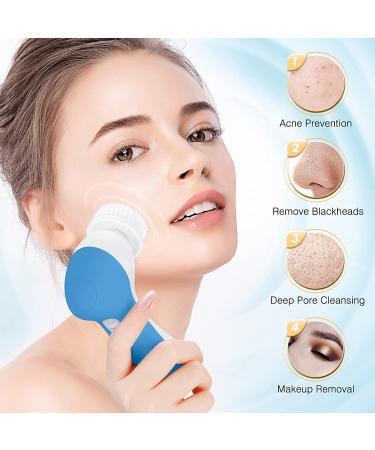 Electric Facial Cleansing Brush - Waterproof Exfoliating Spin Cleanser for Acne & Deep Cleaning - Dark Blue - Buy Online on GoSupps.com