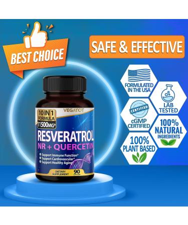 VEGATOT High Strength Resveratrol with Quercetin - Healthy Aging & Immune Support (90 Count) - Buy Online on GoSupps.com