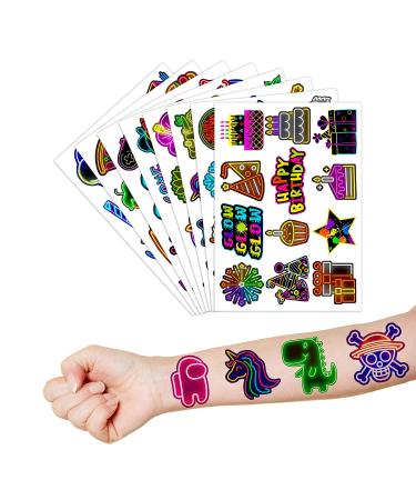 Neon Temporary Tattoos 96 PCS - Cute Birthday Party Decorations & Favors for Kids | 8 Sheets Tattoo Stickers - Perfect for Children's School Gifts & Rewards - Buy Online on GoSupps.com