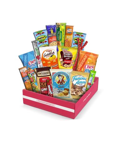 Snack Box Variety Pack, (20 Count) valintines Candy Gift Basket - College Student Care Package, Thanksgiving, Xmas Food Arrangement Chips, Cookies, Bars - Birthday Treats for Adults, Kids,