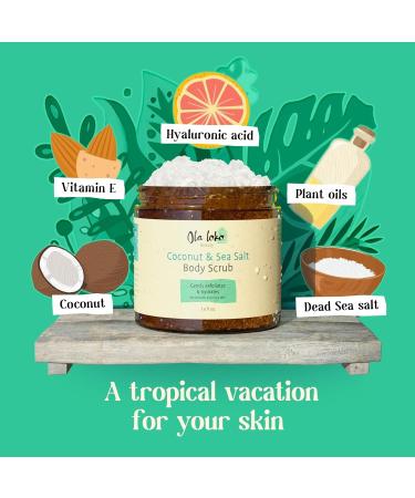 Coconut and Dead Sea Salt Body Scrub with Hyaluronic Acid & Vitamin E - Moisturizing Exfoliator for Smooth Skin - Buy Online on GoSupps.com