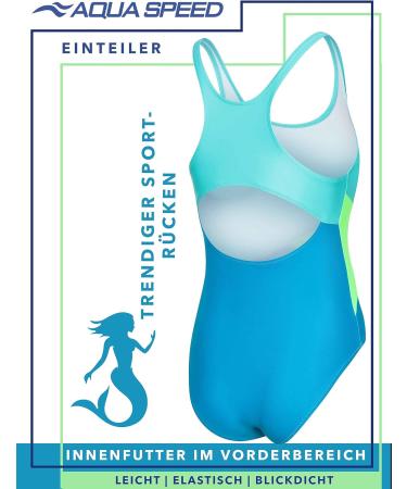 Aqua Speed Girls' UV Protection Bathing Suit | Chlorine Resistant One-Piece 104-158 | Opaque & Anti-Pilling | Blue-Turquoise-Light Green 28 - Buy Online on GoSupps.com