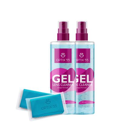 Gel Lens Cleaner Kit - Alcohol & Ammonia Free |16 ounces (8oz x 2) Eye Glasses Cleaner Gel Spray + 2 Microfiber Cleaning Cloths | Safe for AR Coated & All Lenses, Screens, Electronics (Blue)