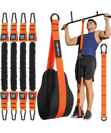 Pull Up Assistance Bands Set - 4 Heavy Duty Pull Up Bands 300lbs Adjustable Weight/Size with Footrest Resistance Bands for Pull Up Bands Assistance Bands - Home Gym Strength Training Orange