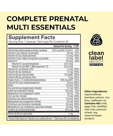 HUM Complete Prenatal Multivitamin for Women with Folate DHA and Choline 23 Nutrients for Daily Support Gluten Free Non GMO Supplement for Pre During and Post Pregnancy 30 Vegan Capsules - Buy Online on GoSupps.com