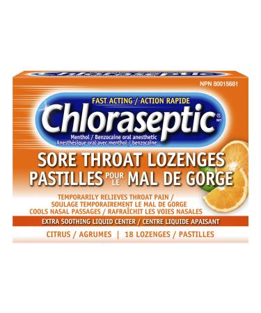 Chloraseptic Fast Acting Sore Throat Lozenges with Soothing Liquid Centre Citrus Flavour 18 Lozenges
