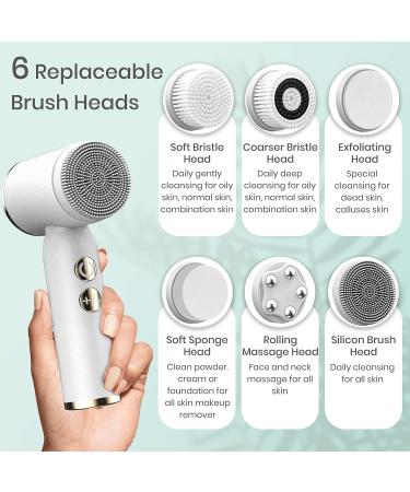 UnTI Electric LED Facial Cleansing Brush Set - 6 in 1 Rechargeable Waterproof Face Cleanser for Oily, Dry, Sensitive Skin - White Exfoliating Tool for Women & Men - Buy Online on GoSupps.com