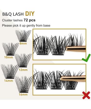 72 B&Q D Curl Cluster Lashes | Individual DIY Soft Fluffy Extensions - D-16mm | Natural Eyelash Clusters - B 02 - Buy Online on GoSupps.com