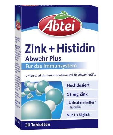 Abbey zinc + histidine defense plus - high -dose - dietary supplement for the immune system - with histidine - 1 x 30 tablets 30 pieces (1 Pack)