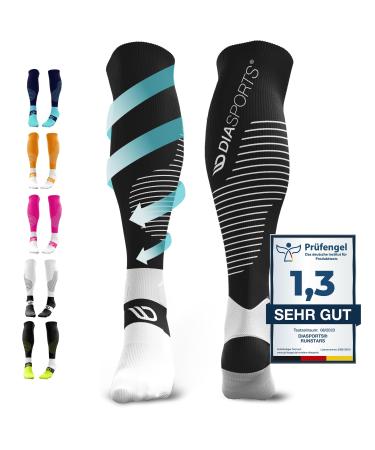 Diasports runstars compression socks for sports running marathon and triathlon |Runstars Premium compression socks with even compression and reinforced heel for women and men black/white L - Buy Online on GoSupps.com