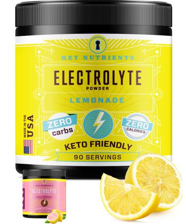KeyNutrients Electrolytes Powder: Zero Calorie Lemonade/Pink Lemonade Electrolyte Powder in 90, 40 or 20 Servings Hydration Travel Packets - Keto Electrolytes, Zero Carbs and Gluten Free - Made in USA Lemonade 90 Servings