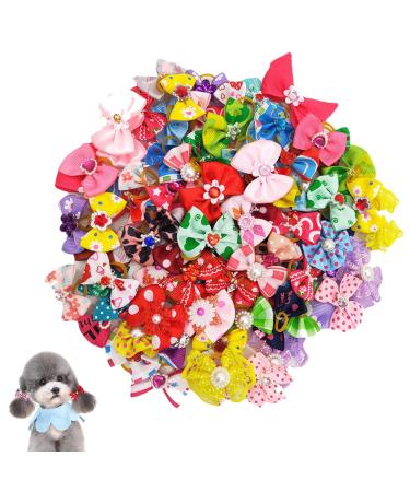 50 Pieces Dog Hair Accessories Pet Hair Clip with Rubber Bands Dog Hair Bows for Small Dogs Cats Puppies Random Color - Buy Online on GoSupps.com