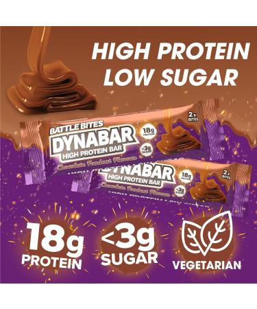 Battle Bites Dynabar Chocolate Fondant High Protein Bars 12x60g - Vegetarian Friendly, Low Sugar, Non-GMO - 18g Protein, 242 Calories - Made in UK - 12 Count Pack - Buy Online on GoSupps.com