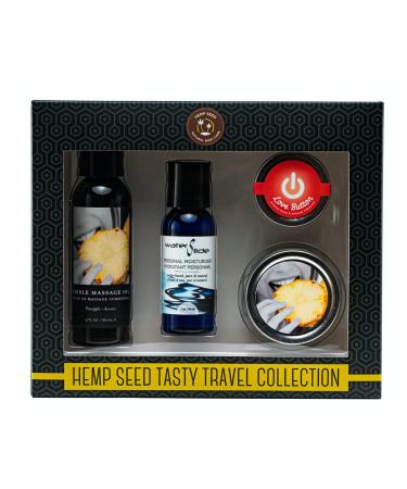 Earthly Body Tasty Travel Collection Pineapple - Includes Waterslide Personal Moisturizer (1 oz) Edible Massage Oil (2 oz) Love Button Arousal Balm (0.45 oz) & Edible Massage Candle (2 oz)