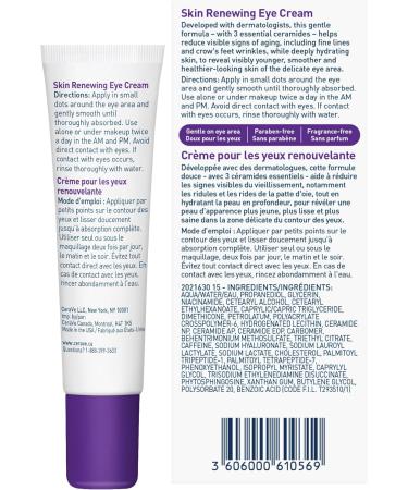 CeraVe Skin Renewing Eye Cream Under Eye Cream with Caffeine Peptides & Hyaluronic Acid Reduce Appearance of Fine Lines. Fragrance-Free & Ophthalmologist Tested 15 mL - Buy Online on GoSupps.com