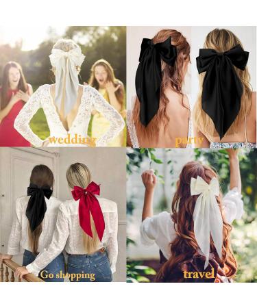 3 Pcs Big Hair bow Hair Bows for Women Bow Hair Clip Elegant Solid Color French Barrette Bows For Hair With Soft Long Silky Satin Hair Barrettes Accessories Bow Hair Clips for Women Girls Black+Red+Cream - Buy Online on GoSupps.com