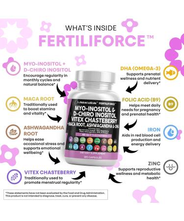 Clean Nutraceuticals Myo-Inositol & D-Chiro Inositol 2050mg Fertility Supplement 40:1 Ratio - Prenatal Vitamins for Women with Ashwagandha Maca Root Vitex Chasteberry Iron DHA Folic Acid DIM Zinc (1) - Buy Online on GoSupps.com