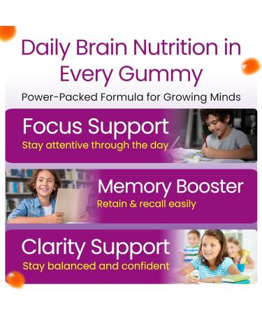 Focus Gummies for Kids | Teen Focus Vitamins for Memory, Attention & Clarity with Plant-Based Omega-3 DHA Teen Vitamins | Delicious Orange Flavor 60 Gummies - Buy Online on GoSupps.com