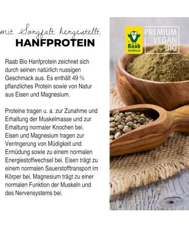 Raab Vitalfood Organic Hemp Protein 500g | Pure Plant-Based Protein Powder | 49% Protein | Vegan & Gluten-Free Shake - Buy Online on GoSupps.com
