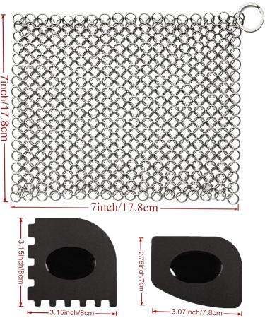 CHANSHIN Cast Iron Cleaner with Pan Scrapers Stainless Steel Scourer 7x7 Inch Chainmail Scrubber for All Types of Skillet Griddles Durable Plastic Pan Grill Scrapers - Buy Online on GoSupps.com