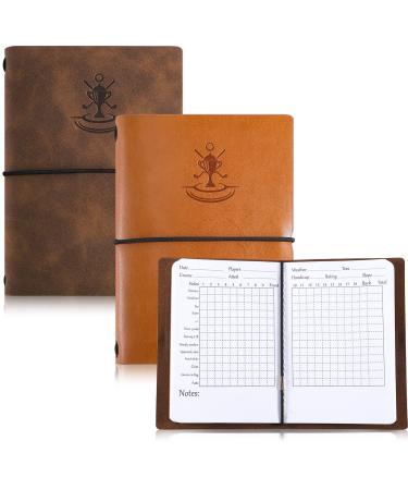 Chinco Golf Notebook Back Pocket Leather Golf Scorecard Book Golf Journal Yardage Book for Sports and Outdoor Golf Club Accessories Yellow, Brown 2