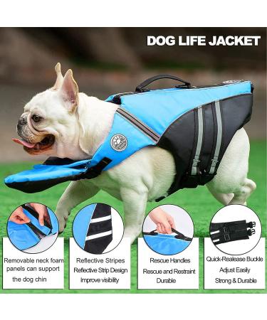 Petglad French Bulldog Life Jacket - Dog Life Vest with Handle & Reflective for Swim, Pool, Beach, Boating - Blue (Chest Girth 16.5-29.5) - Buy Online on GoSupps.com