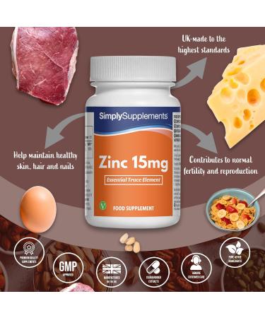 Zinc 15mg - 120 Tablets - Vegetarian Friendly - Up to 4 Months Benefits - SimplySupplements - Buy Online on GoSupps.com