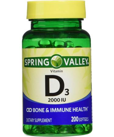 Spring Valley Twin Pack Vitamin D3 2000 IU for Immune & Bone Health - 200 Softgels - Buy Online on GoSupps.com