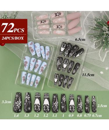 Flofia 72x Christmas Artificial Nails - Long Ballerina Fingernails in Pink Blue & Black | Perfect Nail Design for Women & Girls - Buy Online on GoSupps.com