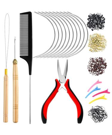 Hair Extension Tools Kit  600 Silicone Lined Micro Rings  Micro Ring Beads Pliers  2 Hook Needle Pulling Loop  10 Curved Hair Needle  4 Alligator Hair Clips  Comb and 100 Black Mini Rubber Bands - Buy Online on GoSupps.com