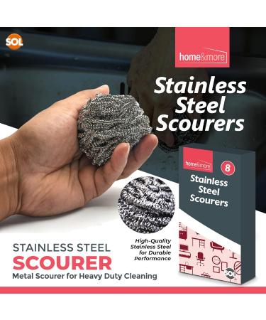 8pk Stainless Steel Scourer | Heavy Duty Metal Cleaning Pads - 6cm x 6cm | Thick Strong Wire Wool Scourers - Reusable - Buy Online on GoSupps.com